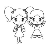cute little student girls avatar character vector