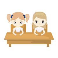 little student girls seated in school desk vector