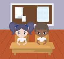 little students in the classroom scene vector