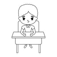 little student boy sitting in school desk vector