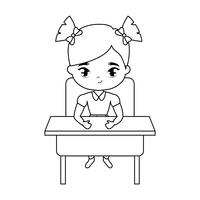 little student girl sitting in school desk vector