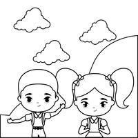 cute little students in landscape scene vector