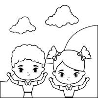 cute little students in landscape scene vector