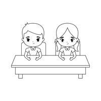 little students seated in school desk vector