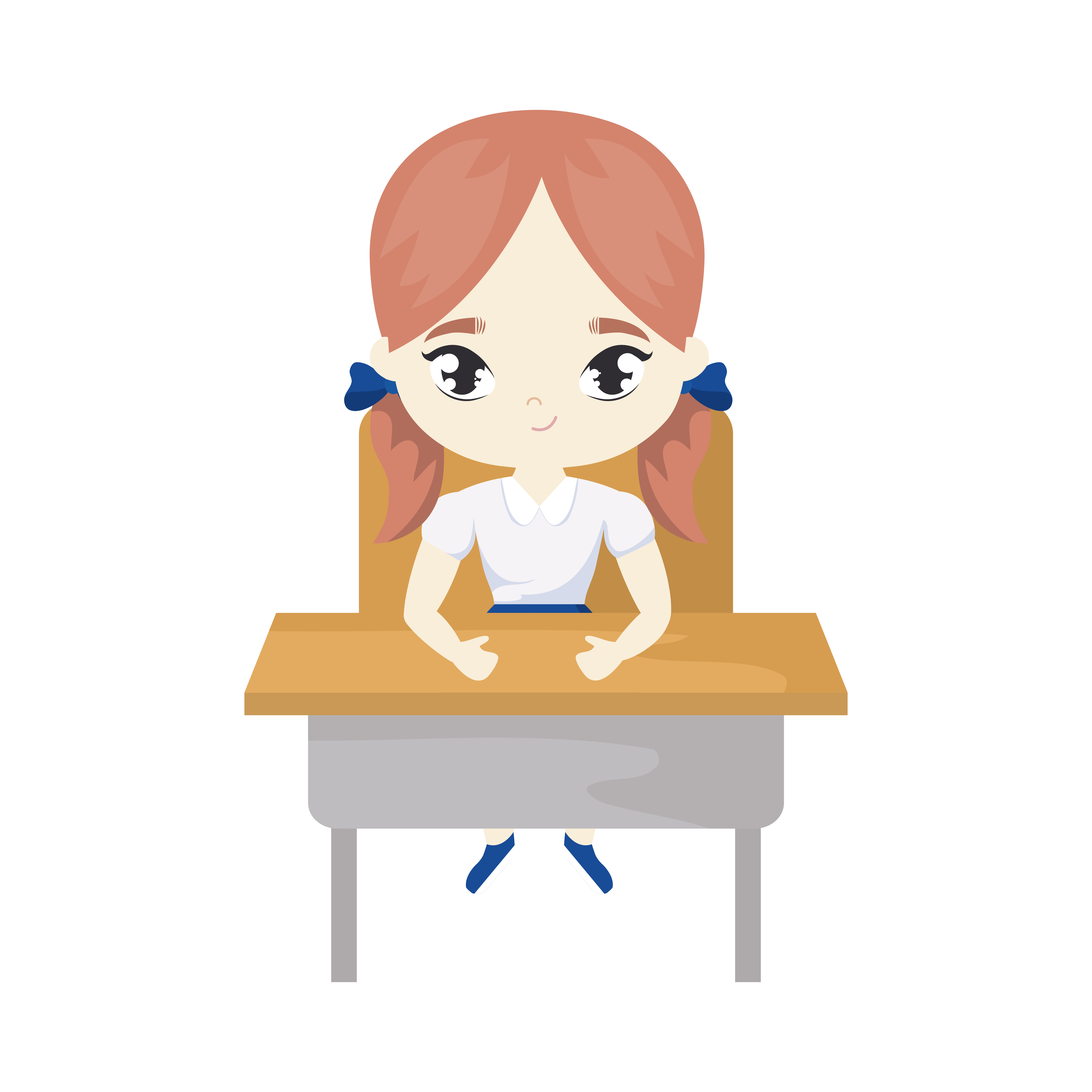 Little Student Girl Sitting In School Desk Download Free Vectors