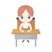 little student girl sitting in school desk vector