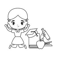 cute student girl with supplies school vector