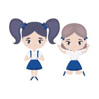 cute little student girls avatar character vector