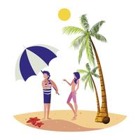 young boy with woman on the beach summer scene vector