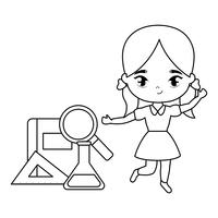 cute little student girl with supplies school vector