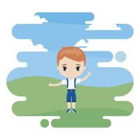 cute little student boy in landscape scene vector