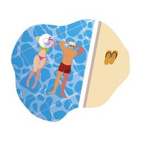 young couple with swimsuit floating in pool vector