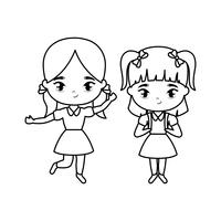 cute little student girls avatar character vector