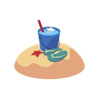 Playa de arena de verano con escena de cubo de agua vector