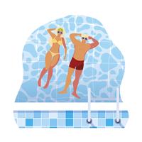 young couple with swimsuit floating in pool vector