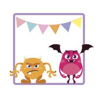 square frame with funny monsters and garlands hanging vector