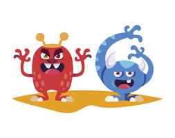 funny monsters couple comic characters colorful vector