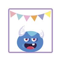 square frame with monster and horns party garlands vector