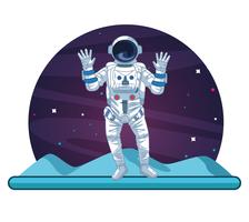Astronauta en la caricatura de la galaxia. vector