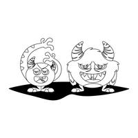 funny monsters couple comic characters monochrome vector