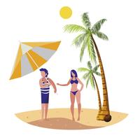 young boy with woman on the beach summer scene vector