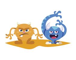 funny monsters couple comic characters colorful vector