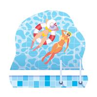 girls with swimsuit and lifeguard float in water vector