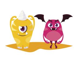 divertidos monstruos pareja personajes de comic coloridos vector