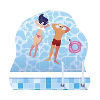 young couple with swimsuit floating in pool vector