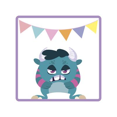 square frame with monster and horns party garlands