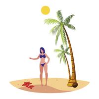 young woman on the beach summer scene vector