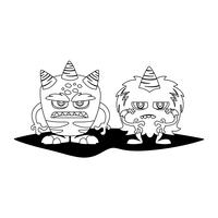 funny monsters couple comic characters monochrome vector