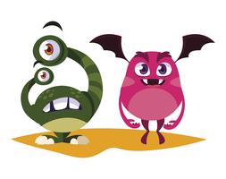 funny monsters couple comic characters colorful vector