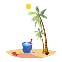 summer beach with palms and water bucket scene vector