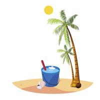 summer beach with palms and water bucket scene vector