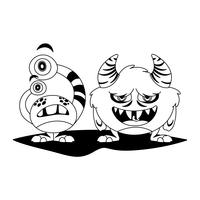 funny monsters couple comic characters monochrome vector