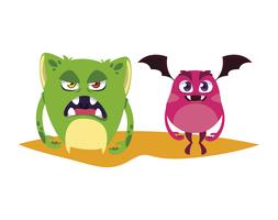 funny monsters couple comic characters colorful vector