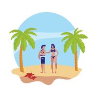 chico joven con mujer en la escena de verano de playa vector