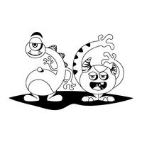 funny monsters couple comic characters monochrome vector