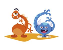 funny monsters couple comic characters colorful vector