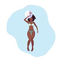 hermosa mujer afro con traje de baño flotando en el agua vector