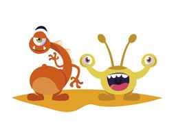 funny monsters couple comic characters colorful vector