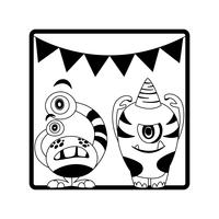 monochrome frame with monsters and garlands hanging vector