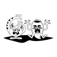 funny monsters couple comic characters monochrome vector