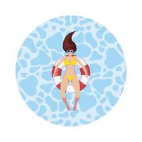 woman with swimsuit and lifeguard float floating in water vector