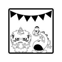 monochrome frame with monsters and garlands hanging vector