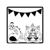 monochrome frame with monsters and garlands hanging vector
