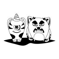 funny monsters couple comic characters monochrome vector