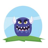 funny monster with horns in the field vector