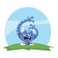 funny monster with horns in the field vector